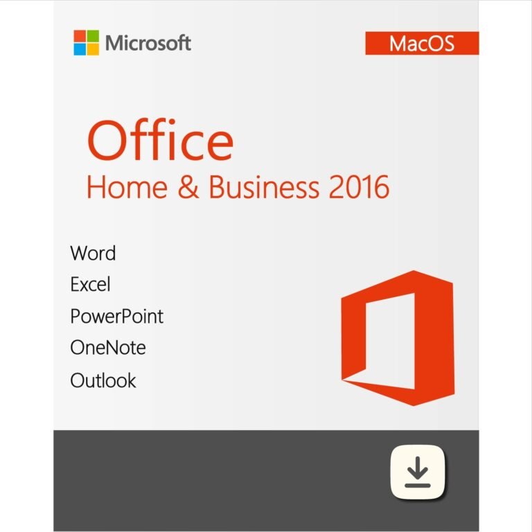 Microsoft Office 2016 Home and Business for Mac – Lifetime License Key including Word, Excel, PowerPoint, Outlook, and OneNote. One-time purchase, instant activation.