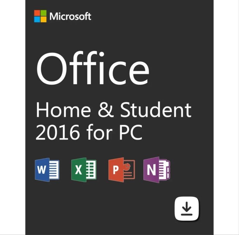 Microsoft Office 2016 Home & Student License Key – Lifetime activation for 1 PC, includes Word, Excel, PowerPoint, and OneNote.