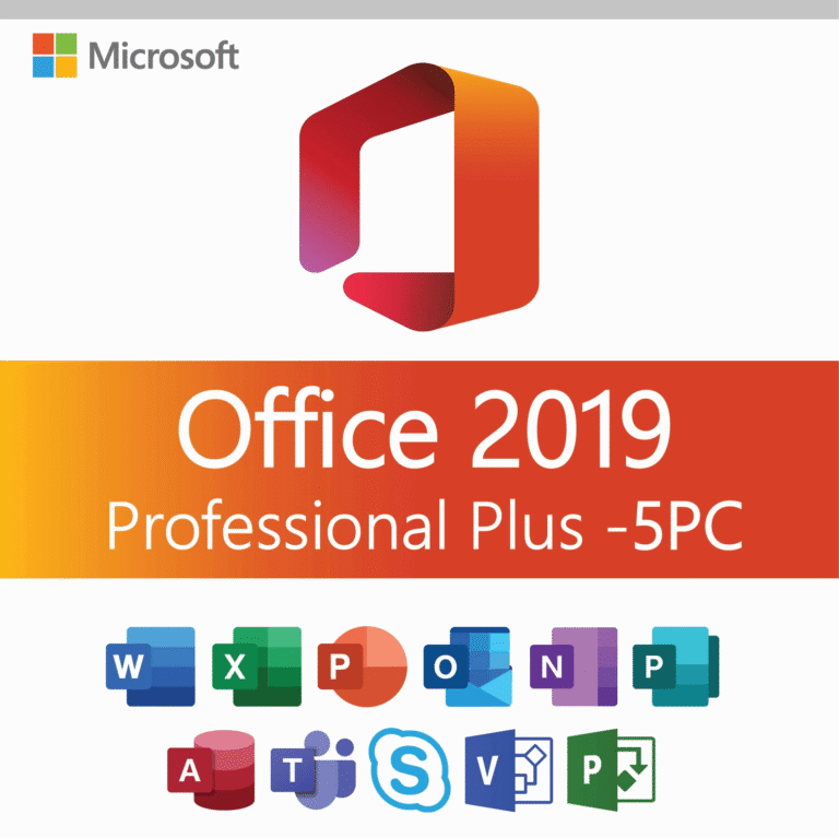Microsoft Office 2019 Professional Plus License – Lifetime Activation for 5 PCs