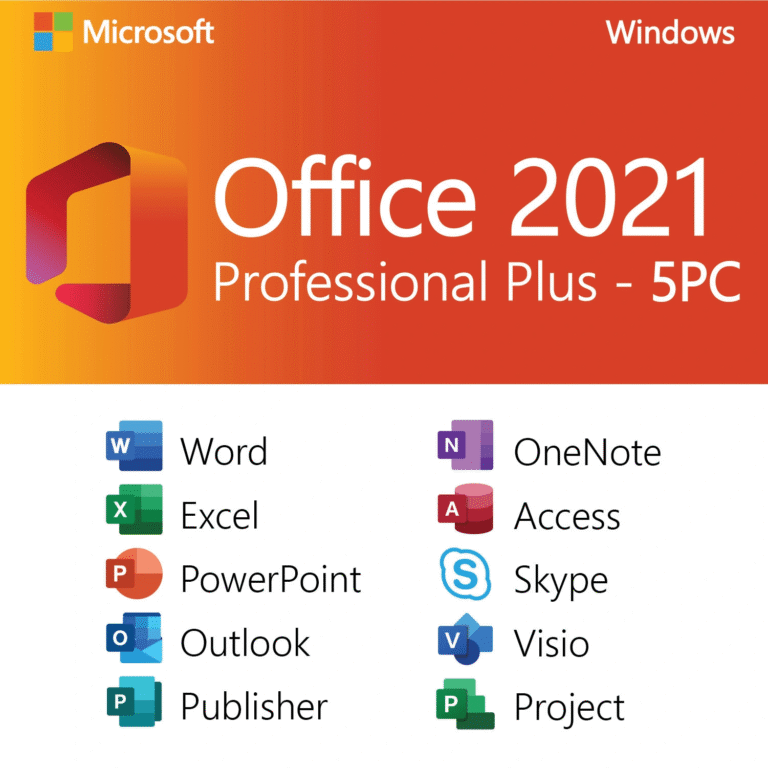 Microsoft Office 2021 Professional Plus License – Lifetime Activation for 5 PCs